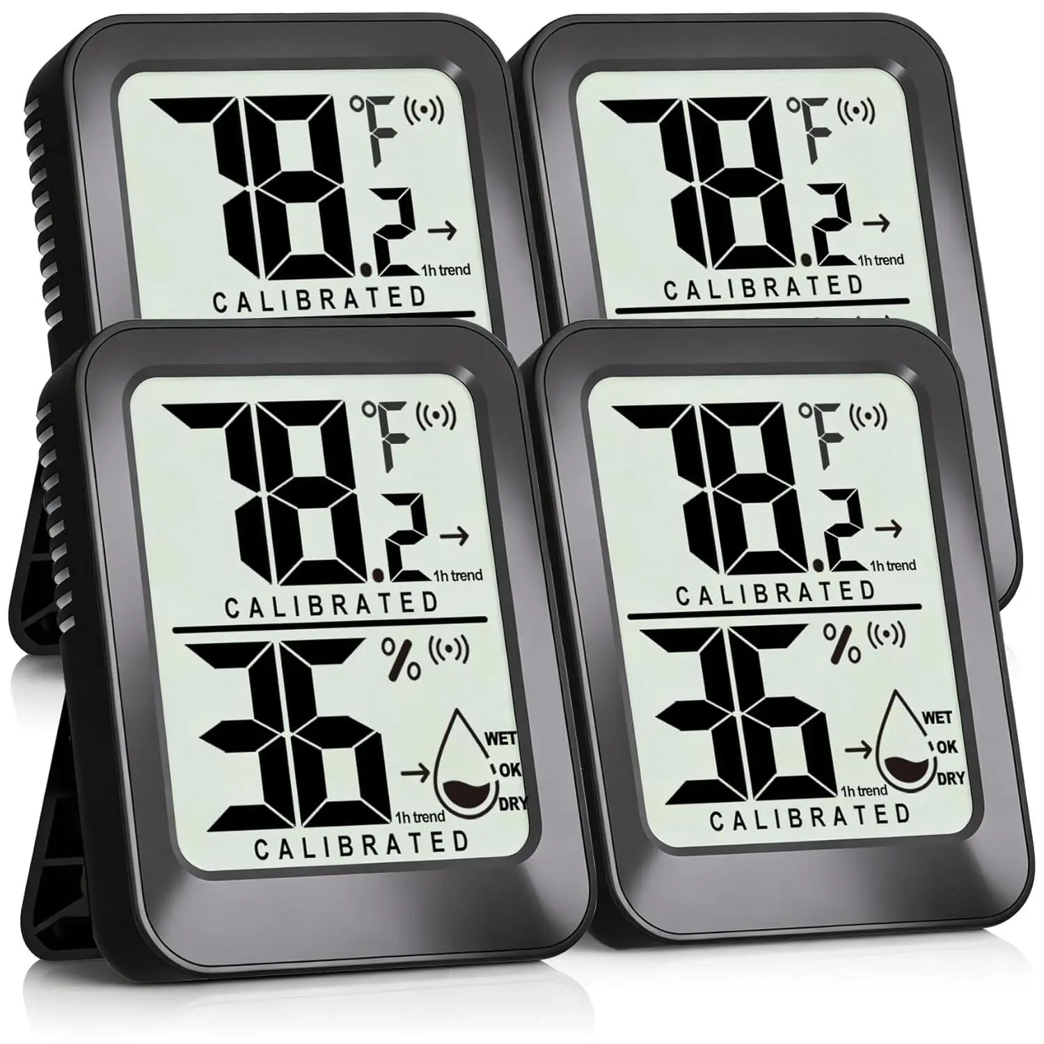 4 Pack Mini Room Thermometer Hygrometer Indoor Temperaure and Humidity  Gauge Meter for ,  Room, Office, Incubator, Greenhouse, Reptile -  Included - Black