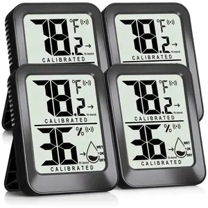 4 Pack Mini Room Thermometer Hygrometer Indoor Temperaure and Humidity  Gauge Meter for ,  Room, Office, Incubator, Greenhouse, Reptile -  Included - Black