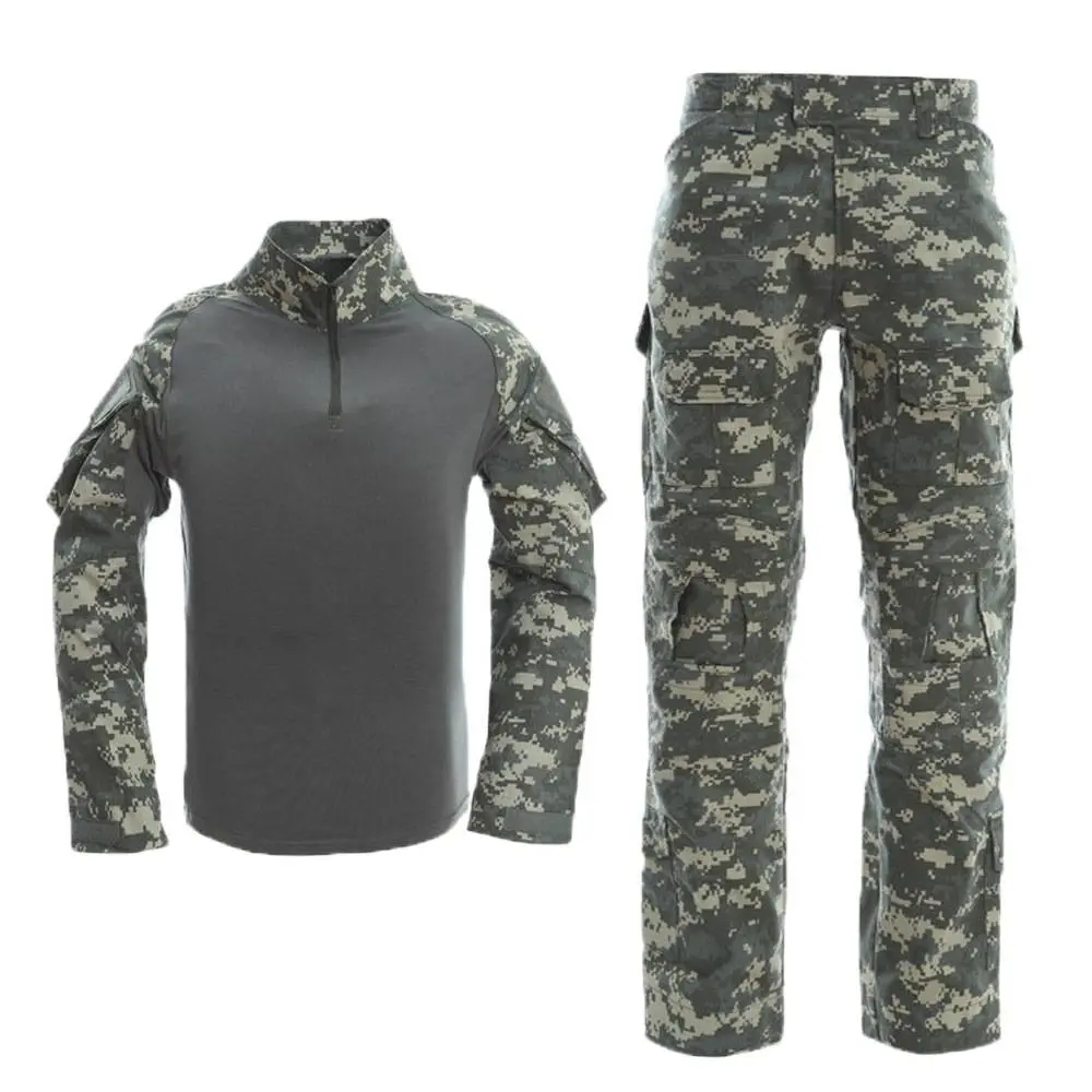 Men's Tactical Frog Suit Uniform, Breathable ACU Camouflage Combat Set with Reinforced Knees and Ventilation Zones for Airsoft & Tactical Training, Paintball, Long Pants, Military Simulation, Functionality, Adjustable Cuffs, Lightweight Fabric, Breathable