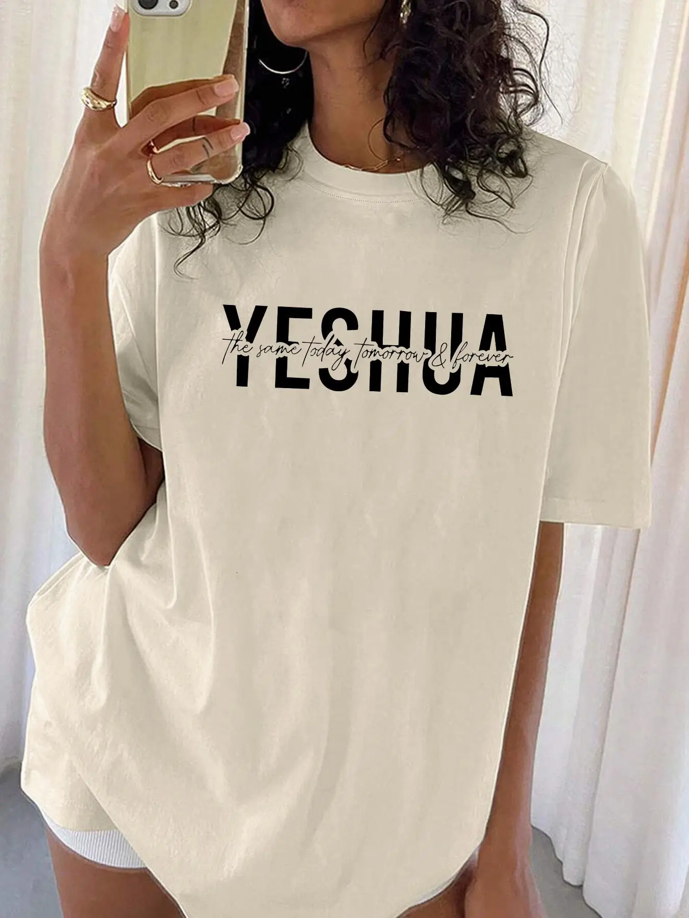 Women's Letter Print Round Neck Tee, Summer Clothes Women, Casual Fashion Drop Shoulder Short Sleeve T-shirt for Summer, Summer Outfits, Graphic Tees,