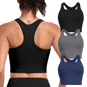 【LOCAL SHIPPING】2026 New Women’s Yoga Crop Top – Racerback Built-in Shelf Bra Removable Pads Breathable Mesh Back Workout Tank Top for Gym Running Athletic