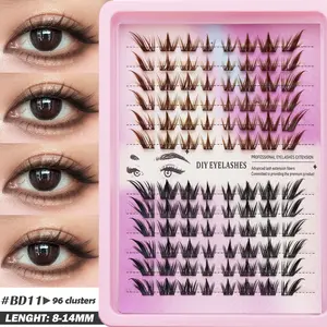 96 Cluster Individual Eyelashes, Mix Fox Style DIY Self Adhesive Eye Tail Extensions, 8-16mm Soft Cross Laid Effect