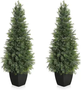 【Christmas Gift】2 PCS Faux Cedar Tree, Outdoors UV Protection Faux Cedar Tree Pine Tree, Outdoor Front Porch Décor 3FT Room Decor Round Decorative