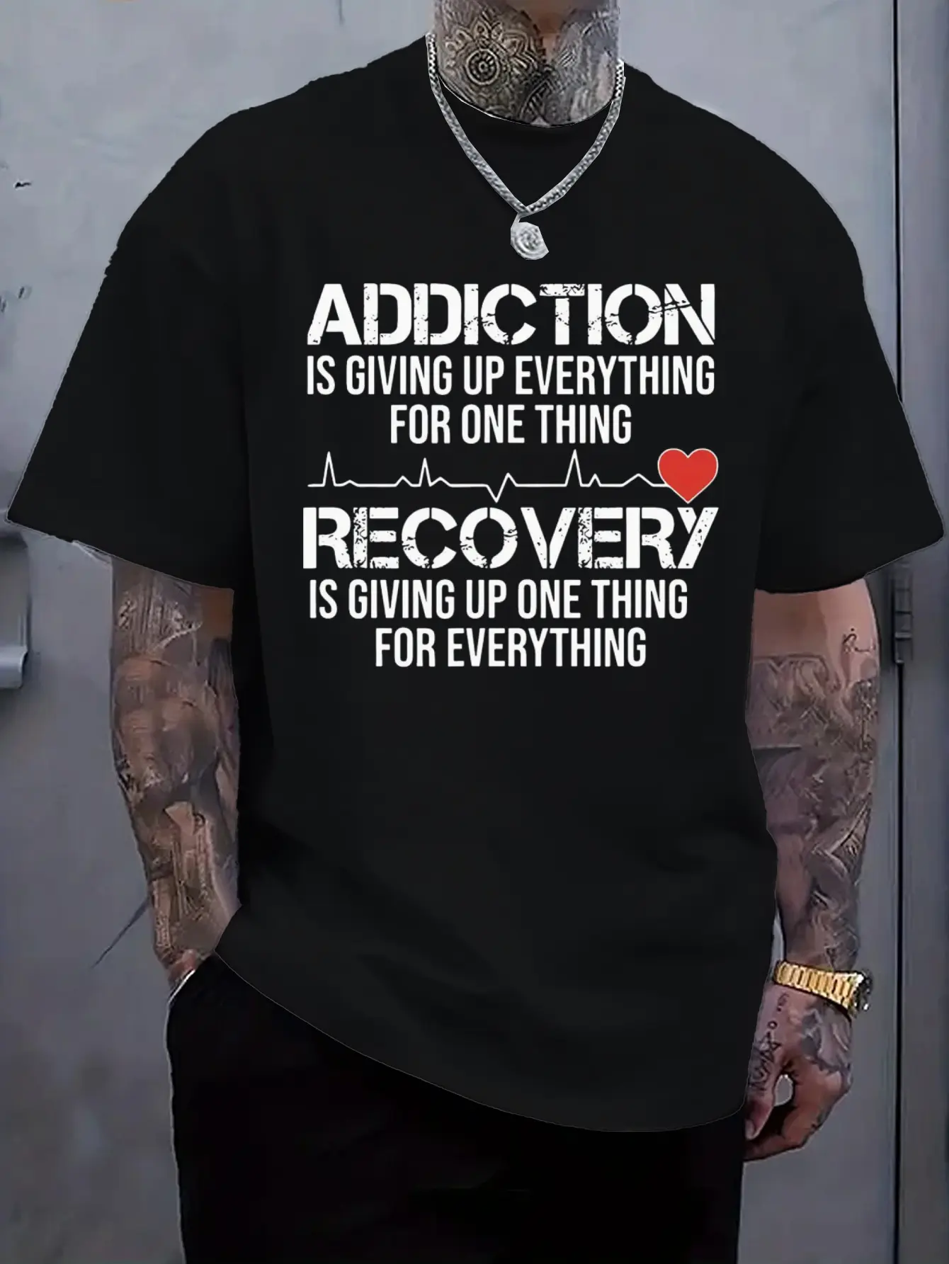 Men'S Addiction Recovery Quote T-Shirt - Heather G unisex soft cotton short sleeve t shirt, vintage graphic casual tee for men women teens, perfect birthday holiday gift for camping travel gym daily street casual wear