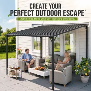 Outdoor Pergola for Patio 12x8 Wall Mounted Lean to Pergola Galvanized Steel Frame Metal Gazebo for Backyard BBQ and Family Gatherings Weather Resistant Heavy Duty Sun Shade Shelter Modern Deck Pavilion Garden Extension1