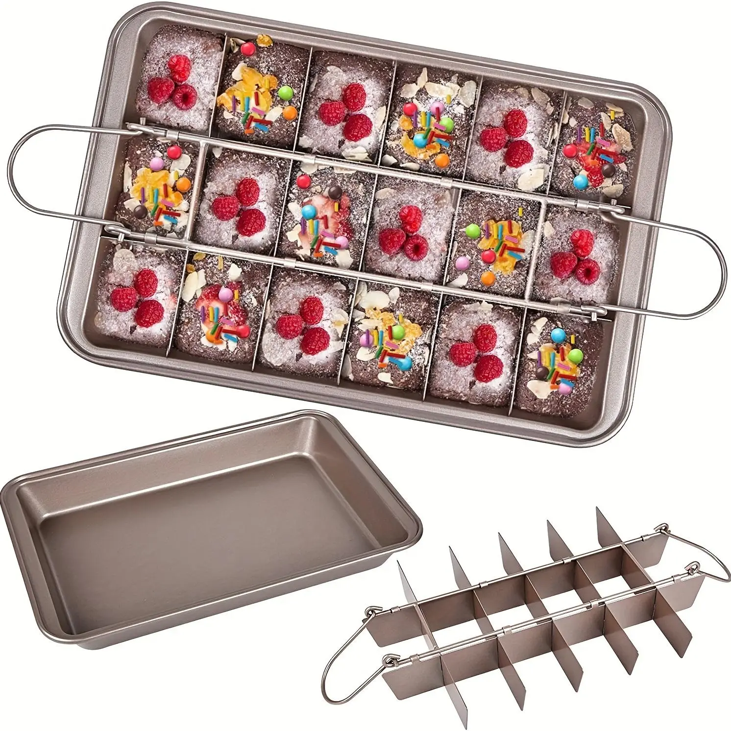 Food Grade Carbon Steel Non-Stick Divided Square Brownie Pan - 31*20*4cm Square Shape Cake Mold with Easy Release, Even Heat Distribution, Heat Resistant for Baking Desserts, Birthday, Family Gatherings