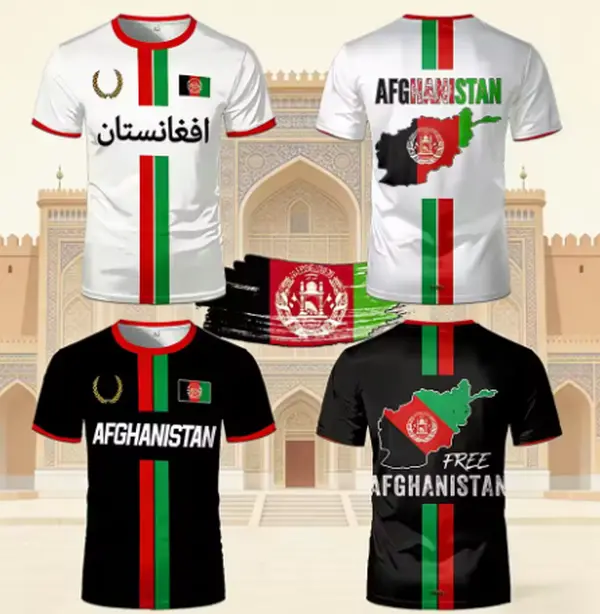 Afghanistan Style Sports football T-shirt Men's Afghan Flag Map Printed O-Neck jersey Men's Quick-drying Breathable Casual Tops