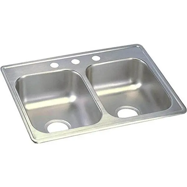 Dayton Top-Mount Stainless Steel Square Double Bowl Kitchen Sink, 25 in. x 19 in. x 6.25 in., 3 Pre-Drilled Holes, Sound-Deadened