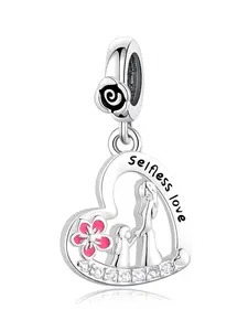 Silver Color Heart Rose Mother Daughter Pendant, Zircon Inlay, Elegant Design, Perfect Mother's Day Gift, All Seasons Jewelry, Heart Shaped Pendant, Heart Charms
