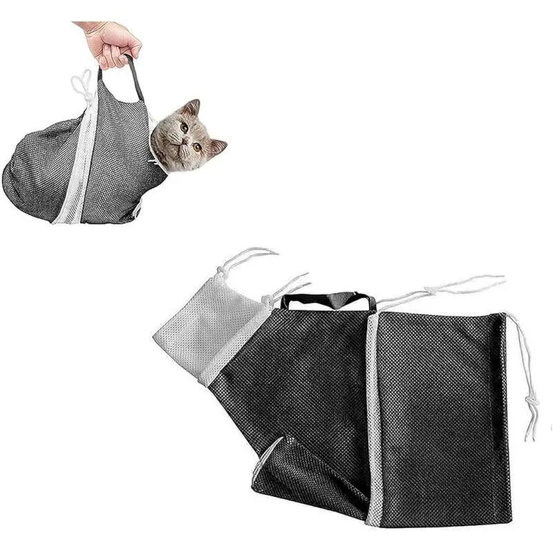 Cat Bathing Bag Adjustable Anti-Bite and Anti-Scratch Shower Mesh Grooming Bag for Pets with Nail Clipper, Nail File, Grooming Glove  Cat Shell Comb