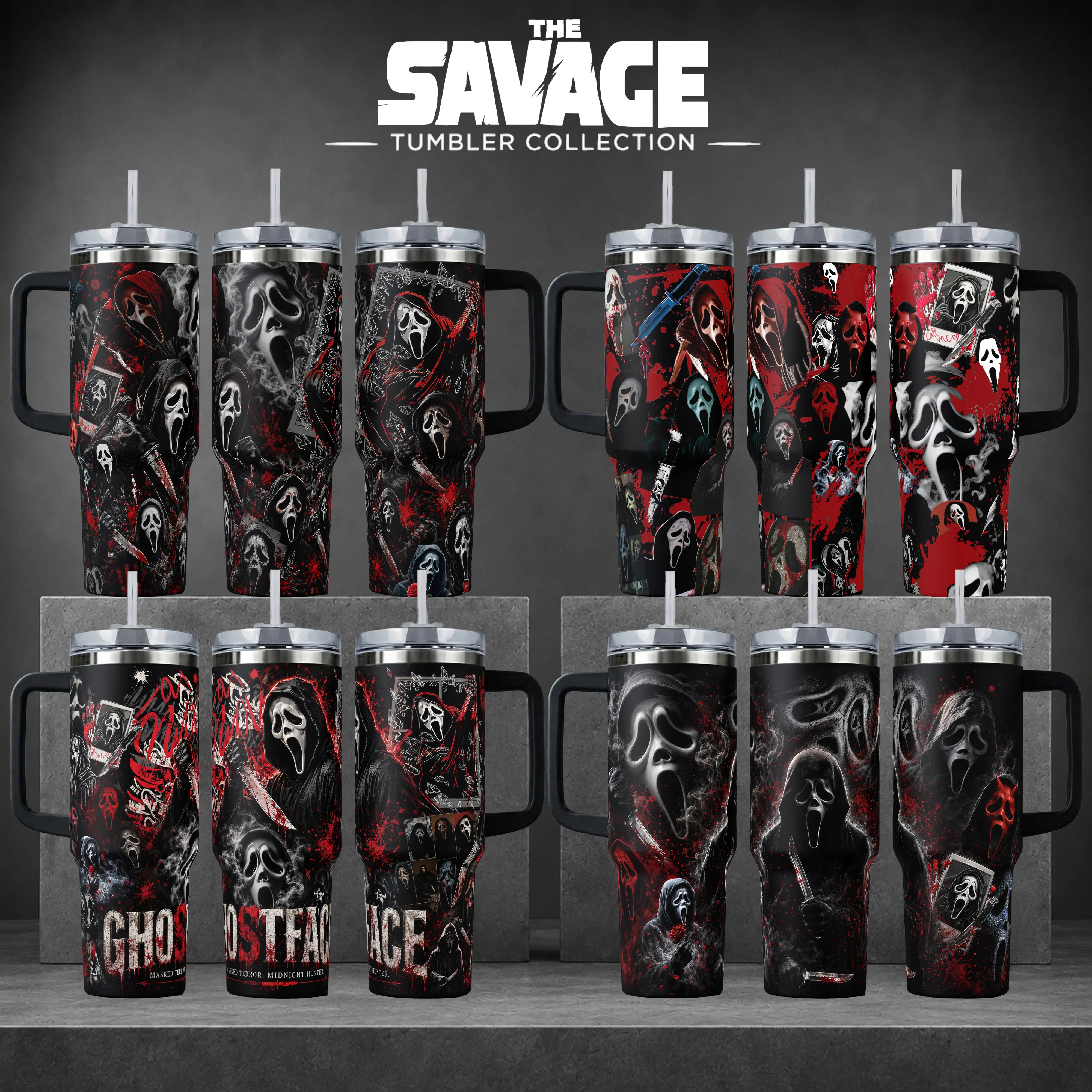 Scream Ghostface Horror Insulated Tumbler - 40oz Portable Reusable Bottle With Handle & Lid, 20oz Reusable Bottle No Handle - Bloody Scary Movie Gift For Horror Fans, Insulation, Bottles