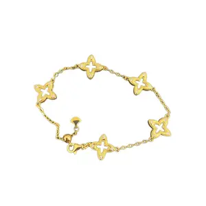 Italian Buccellato Style Brushed Four-Leaf Clover Bracelet for Women Vintage Light Luxury High-End Flower Gold-Plated Petal Jewelry Ornament