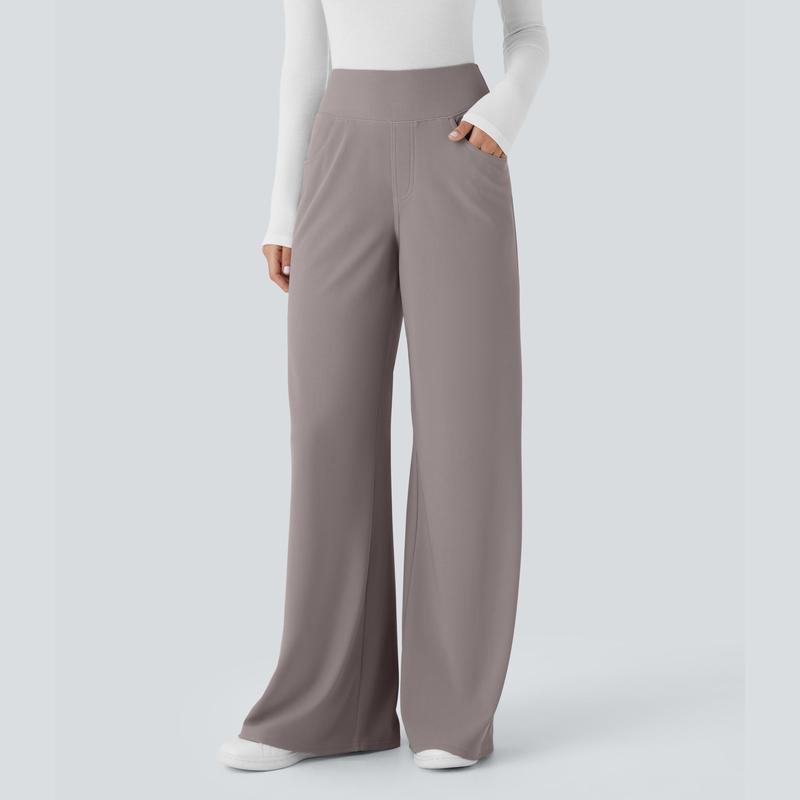 Halara Flex High Waisted Tummy Control Pockets Wide Leg Micr