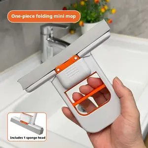 Mini Sponge Mop, Hands-Free Self-Wringing Handheld Mop for Desk, Table, Countertop, Small Spaces & Tight Corners, Foldable Absorbent Cleaning Mop for Kitchen, Bathroom, Glass