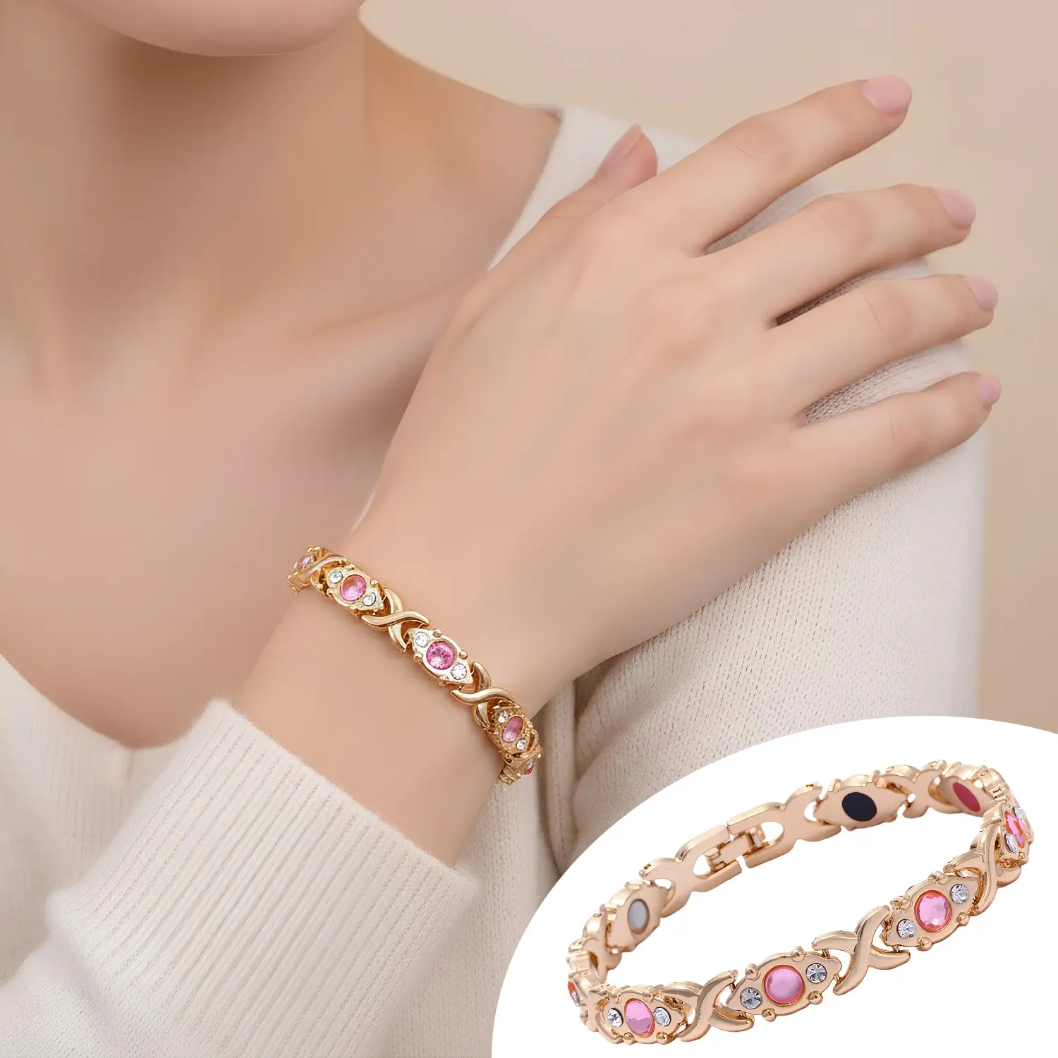 Rose gold magnet studded diamond bracelet