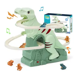 A set of small dinosaur assembly toys, equipped with electric sliding tracks and dinosaur toys with lights and music, suitable as a birthday gift for children