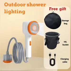 2026 Portable Camping Shower with Filter & LED Light Includes 10L Water Bucket Storage Bag & Charging Cable Adjustable Handheld Outdoor Shower for Travel Hiking Beach & Pets