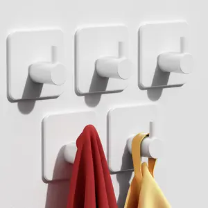 【Auxmir】Adhesive Hooks Heavy Duty 30lb(Max) Wall Hooks, 5 Pack Damage Free Stainless Steel Hanger for Hanging Coat, Hat, Towel Robe, Waterproof Oilproof Rustproof Hook for Bathroom Shower Kitchen Office,white