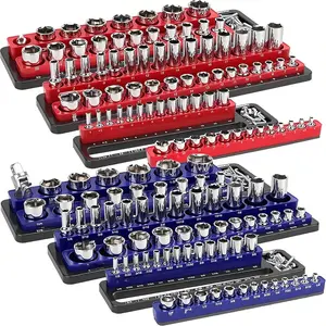 Socket Holder Organizer Set: 6-Piece Detachable 1/2 3/8 1/4 Drive Sockets Storage Tray Magnetic Socket Organizer Tool Box Drawer Tool Box Organizers Storage Metric SAE (Sockets Not Included)