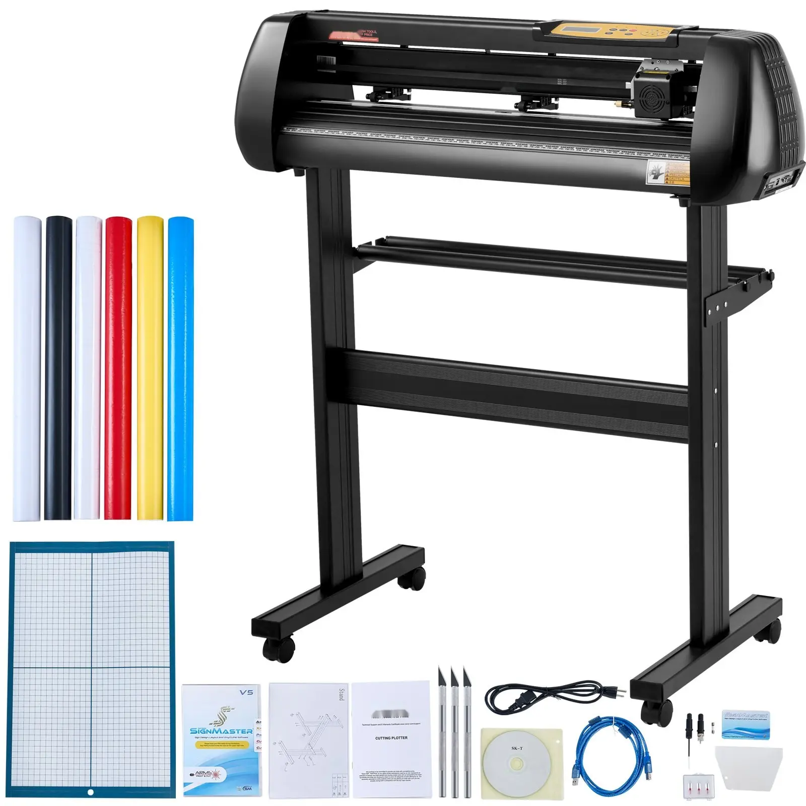 Vinyl Cutter Machine, Upgraded 28 Inch Paper Feed Cutting Plotter Bundle, Adjustable Force & Speed Vinyl Printer With Powerful Stepper Motors, Signmaster Software Compatible With Windows System