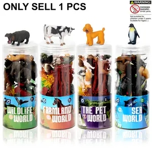 Realistic Animal Model Set with Large Cylinder, Farm Ocean Forest Animal Figures and Fun Accessories, Safe for Kids, Perfect Cake Decorations for Kids Parties, Party Supplies