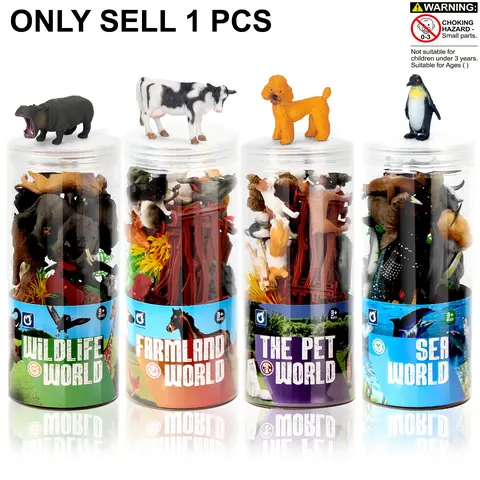 Realistic Animal Model Set with Large Cylinder, Farm Ocean Forest Animal Figures and Fun Accessories, Safe for Kids, Cake Decorating, Perfect Cake Decorations for Kids Parties, Birthdays, Party Supplies, Gift