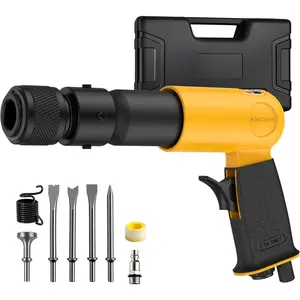 AMTOVL Air Hammer - Long Barrel Air Chisel Hammer with Qick Change Retainer and 5PCS Chisels, 190mm Pneumatic Hammer, 2500 BPM, 3-5/8 Inch Stroke for Shoveling and Cutting