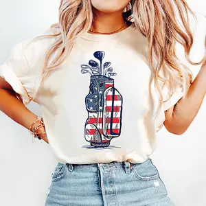 Barstool Golf Time Shirt, Classic Patriotic Design with Golf Bag and American Flag Graphics, USA Golf Shirt, Patriotic Golf Apparel