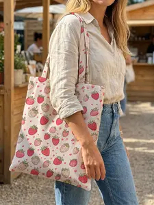 Strawberry Pattern Printed Handbag, Large Capacity Shoulder Bag, Casual Daily Use Simple Versatile Bag for Men and Women