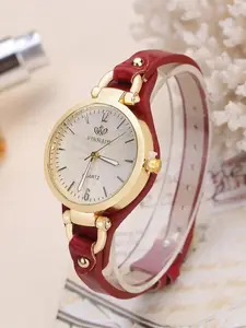1-piece set of women's fashionable Pu leather strap quartz watch, casual simple round dial buckle watch