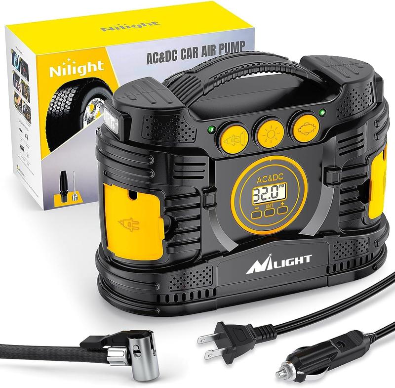 Nilight Tire Inflator Portable Air Compressor Dual Power for Car 12V DC and Home 110V AC Tire Pump w/Tire Pressure Gauge Fast Inflate Auto Shutoff Pump for Car SUV  Vehicle Tool Automotive  dealsforyoudays