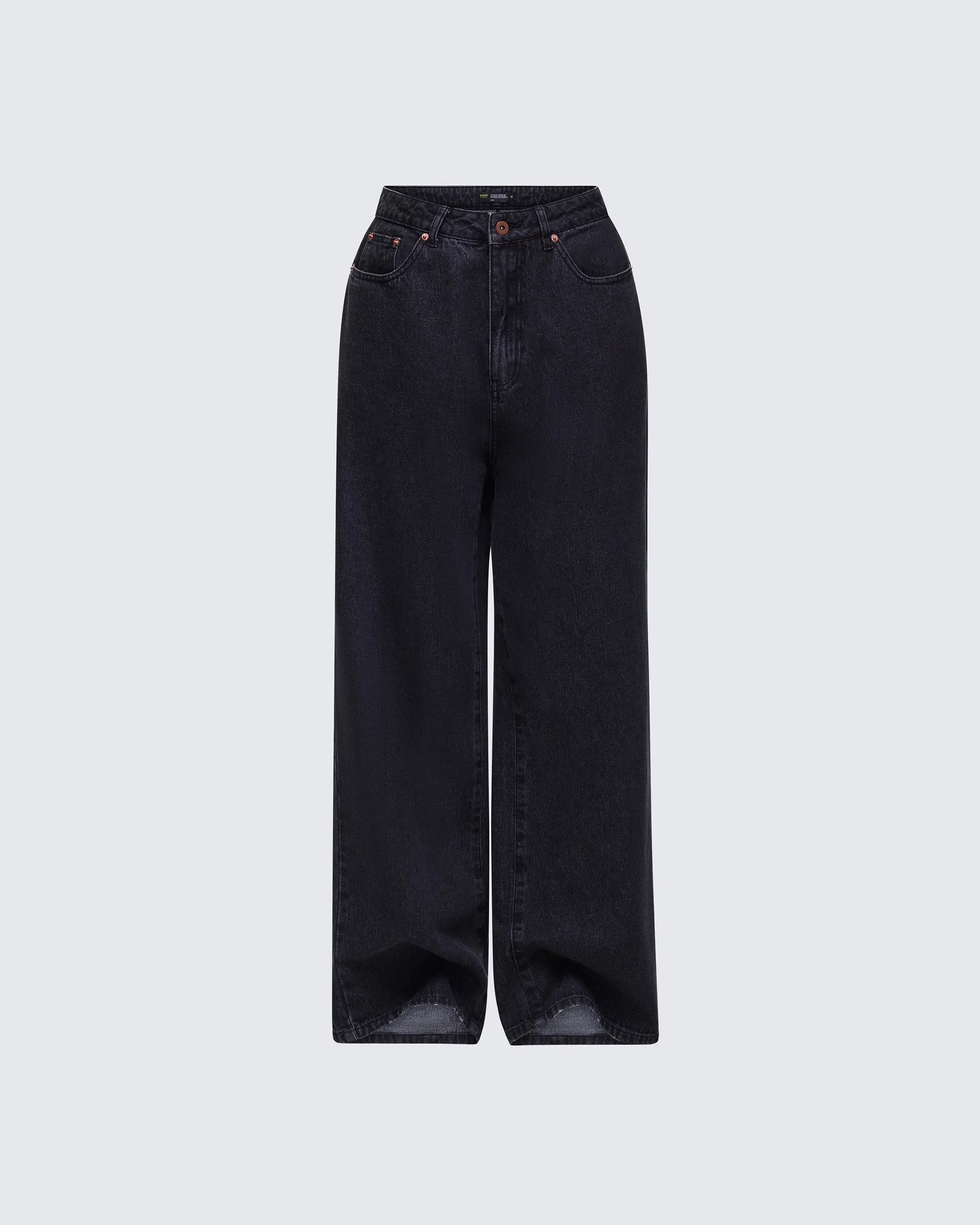 Women's High-Rise Baggy Balloon Jeans in Washed Black Cotton Blend, Wide-Leg Silhouette with a Curved Hem, Traditional, Girls, Viscose, Button, Bottom, Denim, Pocket, Bottoms, Bubble Pants, High-Rising, Casual