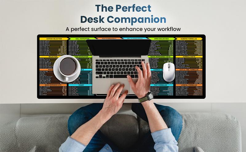 Excel Shortcuts Mouse Pad - Extended Large Creative Office Mouse Pad For Keyboard and Mouse, Non-Slip Base Excel Cheat Sheet Desk Pad computer desk