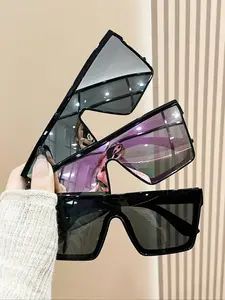 Unisex Simple Style Tinted Lens Sunglasses, Square Mirrored Shades, Trendy Casual Sunglasses for Everyday Use, Fashion Accessories for Outdoor Activities, Trendy Beach Eyewear