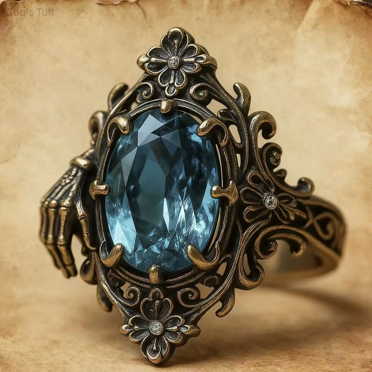 Women's Gothic Vintage Carved Devil Claw Ring, Lake Blue Gemstone Solitaire Statement Jewelry for Halloween Cosplay, Daily Wear & Party Accessory Gift