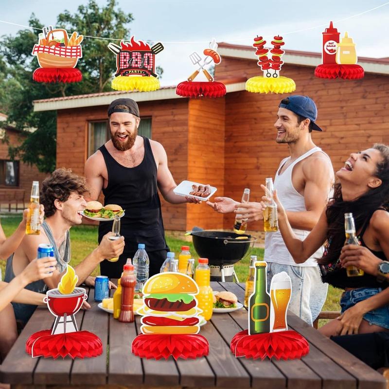 9 Pieces BBQ Baby Shower Decorations For BBQ Baby Shower Birthday Honeycomb Centerpieces Table Decor For Summer Picnic Party For Carnival Summer Barbecue Holidays Gender Reveal Party Supplies