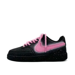 Nike Court Vision Low-Top Sneakers in Black and Pink with Splatter Design, Retro Style, Unisex, Slip-Resistant and Durable Trending Shoes, House White Official Shoes to Get / Maison Mihara
