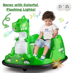 COSTWAY Bumper Car, 12V Ride on Bumping Toy with Remote Control, Spray, Colorful Flashing Lights & 360° Spin, Electric Bumper Cars for Toddlers Kids Boys & Girls Aged 2-5, Dinosaur, Green