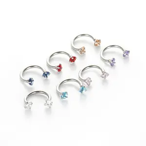 Assorted Multi-Color Double CZ Horseshoe Piercing Rings, Stainless Steel C-Shaped Septum & Lip Nose Hoops, Mixed Gem Tone Body Piercing Jewelry Pack for Daily Piercing Decor