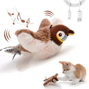 SORTORA Interactive Chirping Bird Cat Toys, New Simulated Flapping Wings Cat Toys fun Kicker, Rechargeable Touch Activated Kitten Toys, Safe Plush Cat Toys Birthday Gift for Indoor kitty Pet Toys
