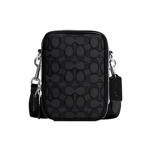 COACH Stanton 12 Classic Logo Fabric and Leather Crossbody Bag for Men, Mini Style, Black