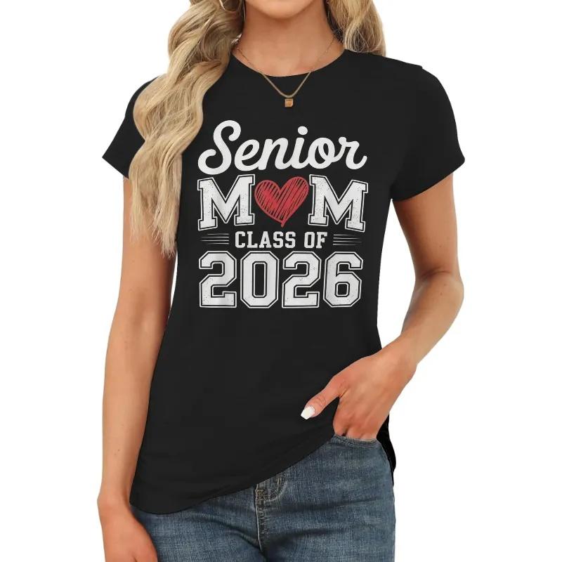 2026 Senior Mom Graphic T-Shirt High School Graduation Gift Short Sleeve  Breathable and casual summer gift for girls
