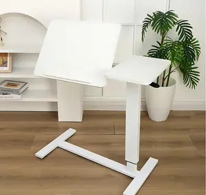 Overbed Bedside Table Adjustable with Wheels Mobile Standing Stand Up Rolling Laptop PC Desks with Tilting Top Height Tray Side Computer for Bedroom White Ergonomic Design
