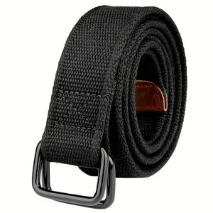 Plus Size Men's Canvas Webbing Double Ring Black Belt - Durable, Stylish & Comfortable - Canvas & Webbing Material - Suitable for Commuting, Sports, And Casual Wear - For Men - Perfect Gift for Father's Day