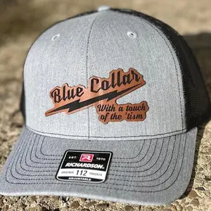Blue Collar With A Touch Of The Tism Leather Patch Hat
