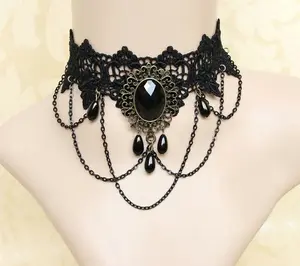 Gothic Black Lace Necklace Collar Choker Retro Vintage Chain, Vampire Halloween