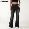 EMMIOL Women Mid Low Rise Bell Bottom Jeans Stretchy Flare Denim Pants Embroidery Vintage Y2K 90s Streetwear SohoChic【Back to School】