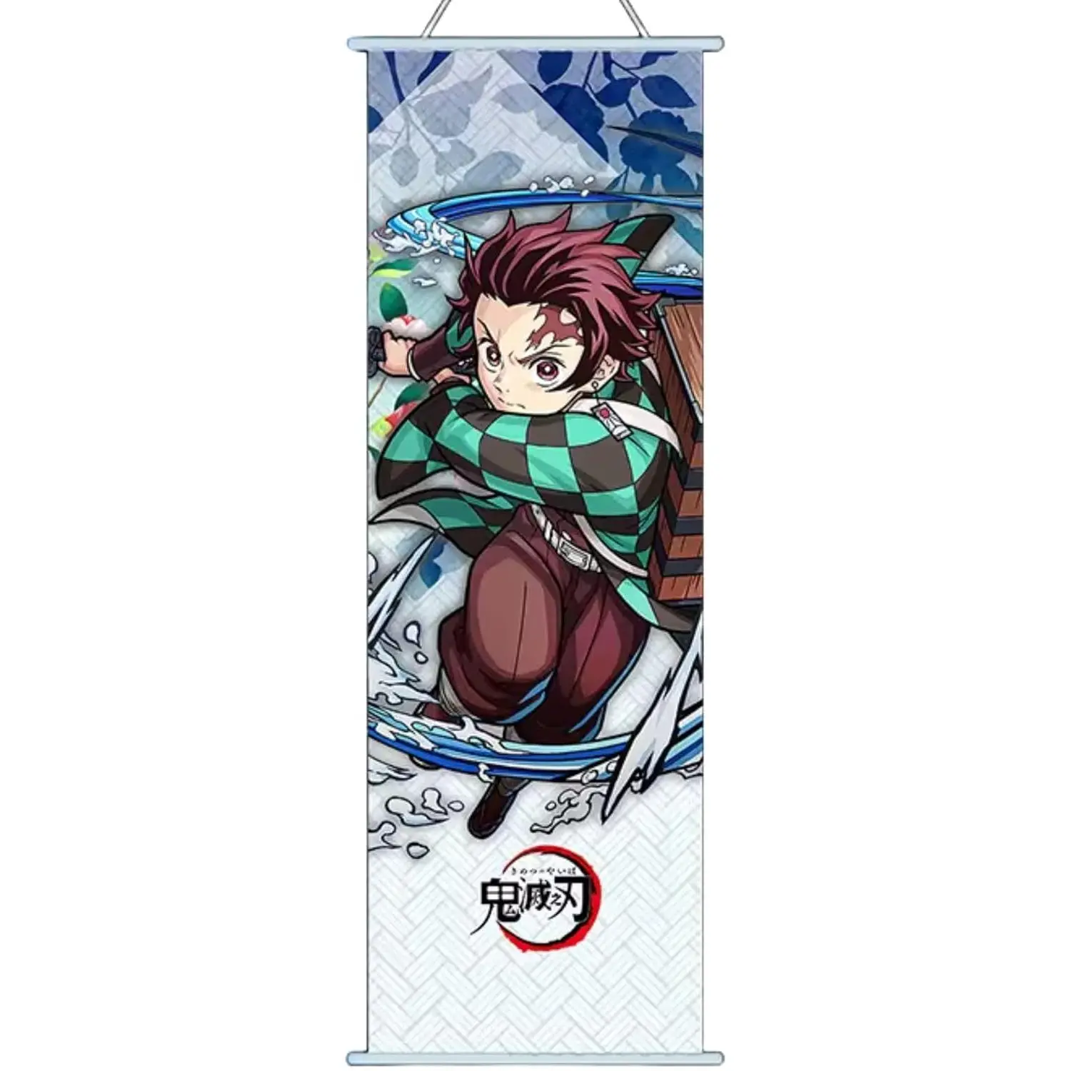 NOLA SHOP Anime Wall Scroll Banner, Water Swordsman Tanjiroo Design, SIlk Fabric Material, 27.5" L x 9.8", Vertical Poster for Bedroom Decor