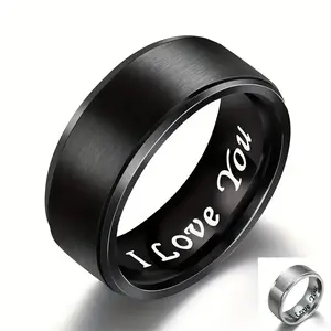 Men's Titanium Steel Engraved Ring Size 6-12 Black Romantic "I Love You" Font for Wedding Anniversary Valentine's Day Gift Personalized Jewelry