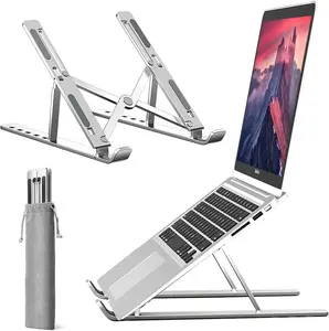 Portable Laptop Stand Desk – Premium Aluminum Alloy, Foldable & Lightweight, 6-Level Adjustable Ergonomic Design, Cooling Ventilation, Non-Slip Rubber Grip, Durable & Travel Friendly for Laptop &